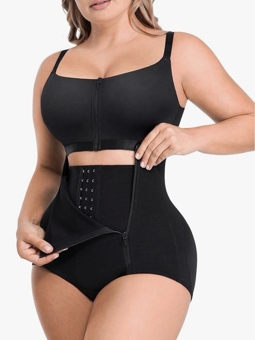 SHAPELLX 3 In 1 Shapewear Tummy Control Bodysuit Built In Waist Trainer, Sz M